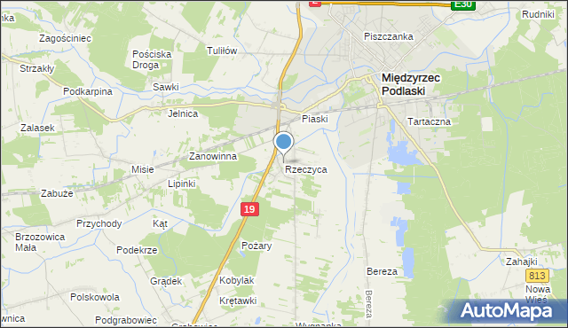 mapa Rzeczyca, Rzeczyca gmina Międzyrzec Podlaski na mapie Targeo